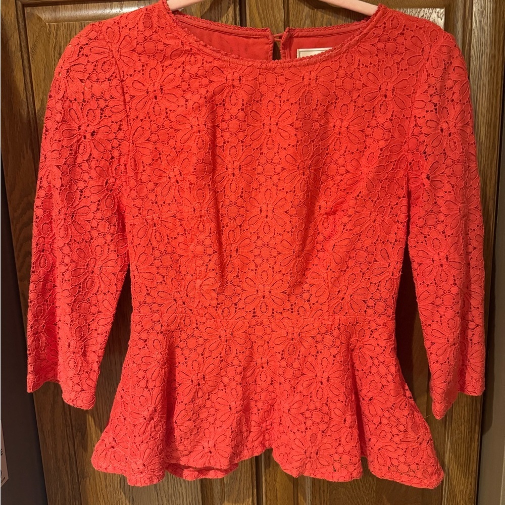 Anthropologie Moulinette Soeurs orange lace peplum top